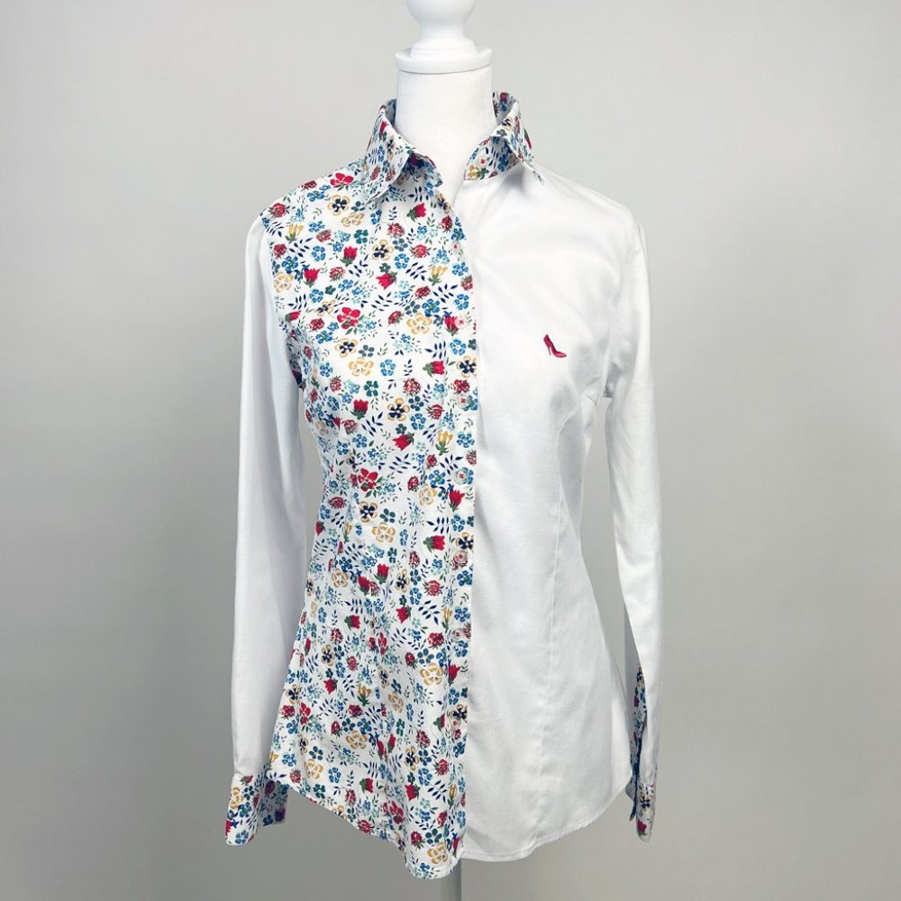 Unique Half White Half Floral Print Shirt - Size M (pre-owned) Customized design